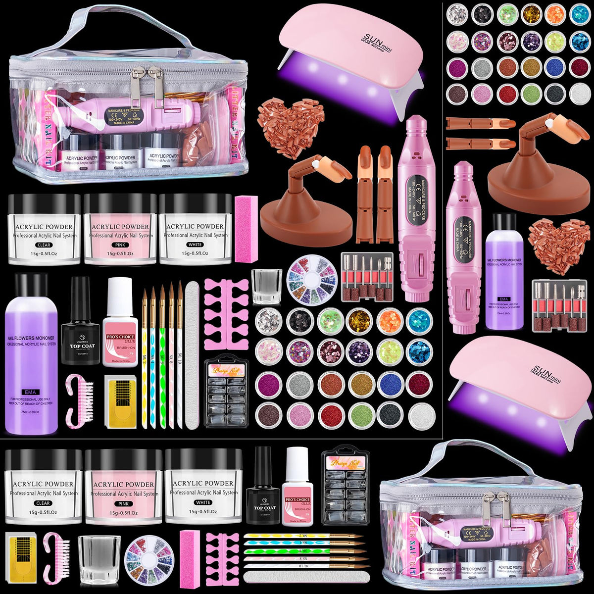 Deciniee beginner nail kit with glitter powder for at-home nail art practice