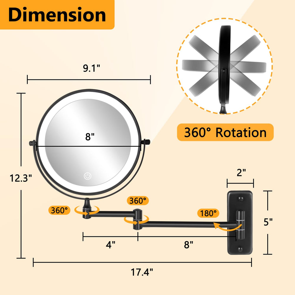 Decluttr 8-inch wide view mirror provides broad visibility for makeup
