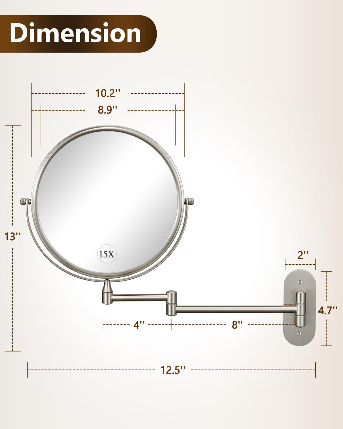 DECLUTTR 9in wall mirror foldable arm saves space in small bathrooms