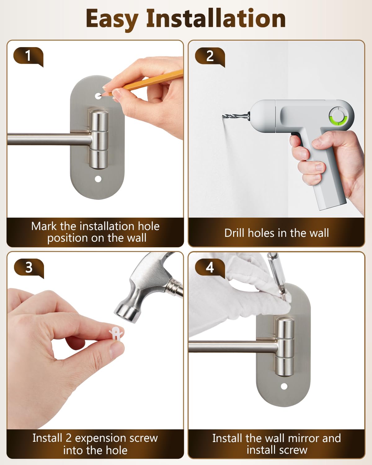 DECLUTTR 9in wall mirror suitable for shaving and grooming hands-free