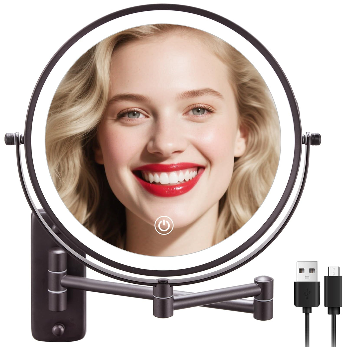 DECLUTTR 9inch wall-mounted makeup mirror with extended arm for space-saving setup.