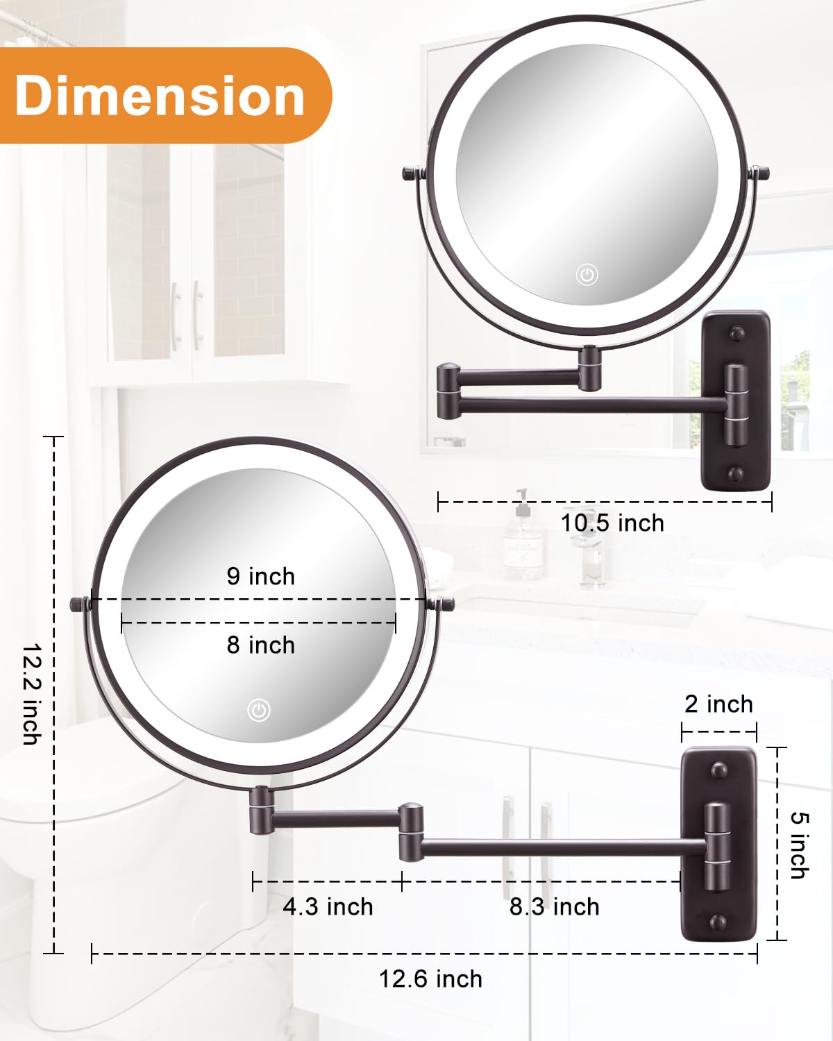 DECLUTTR bronze wall-mount makeup mirror folds away to save counter space.