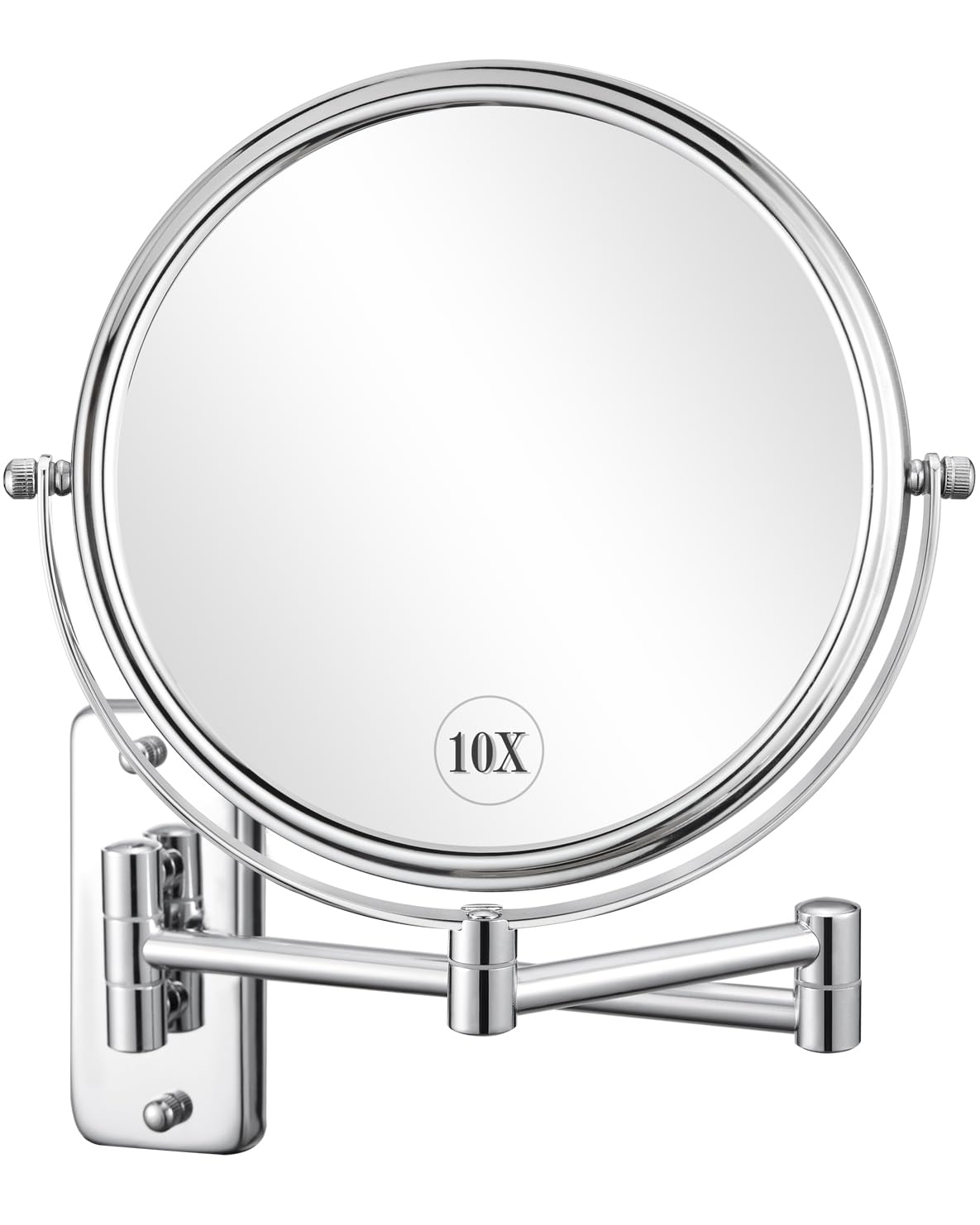 DECLUTTR magnifying mirror extended-arm view for precise grooming at the bathroom sink.