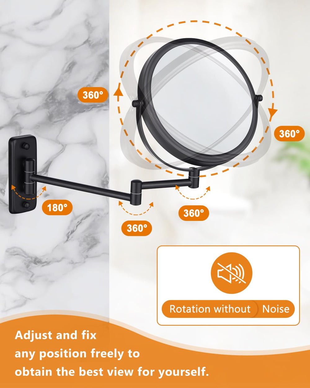 DECLUTTR 360-degree swivel enables flexible angle for shaving or makeup.