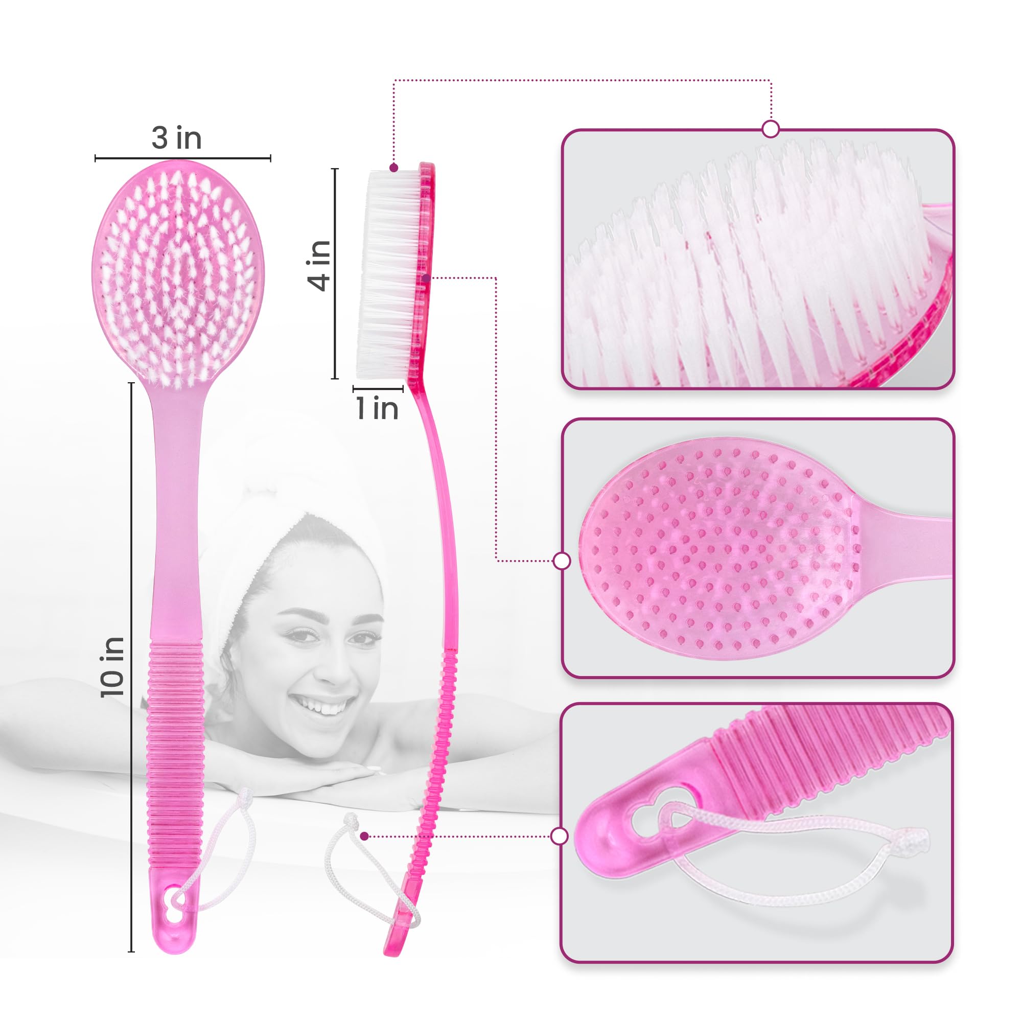 DecorRack back scrub with long handle helps reach difficult areas.