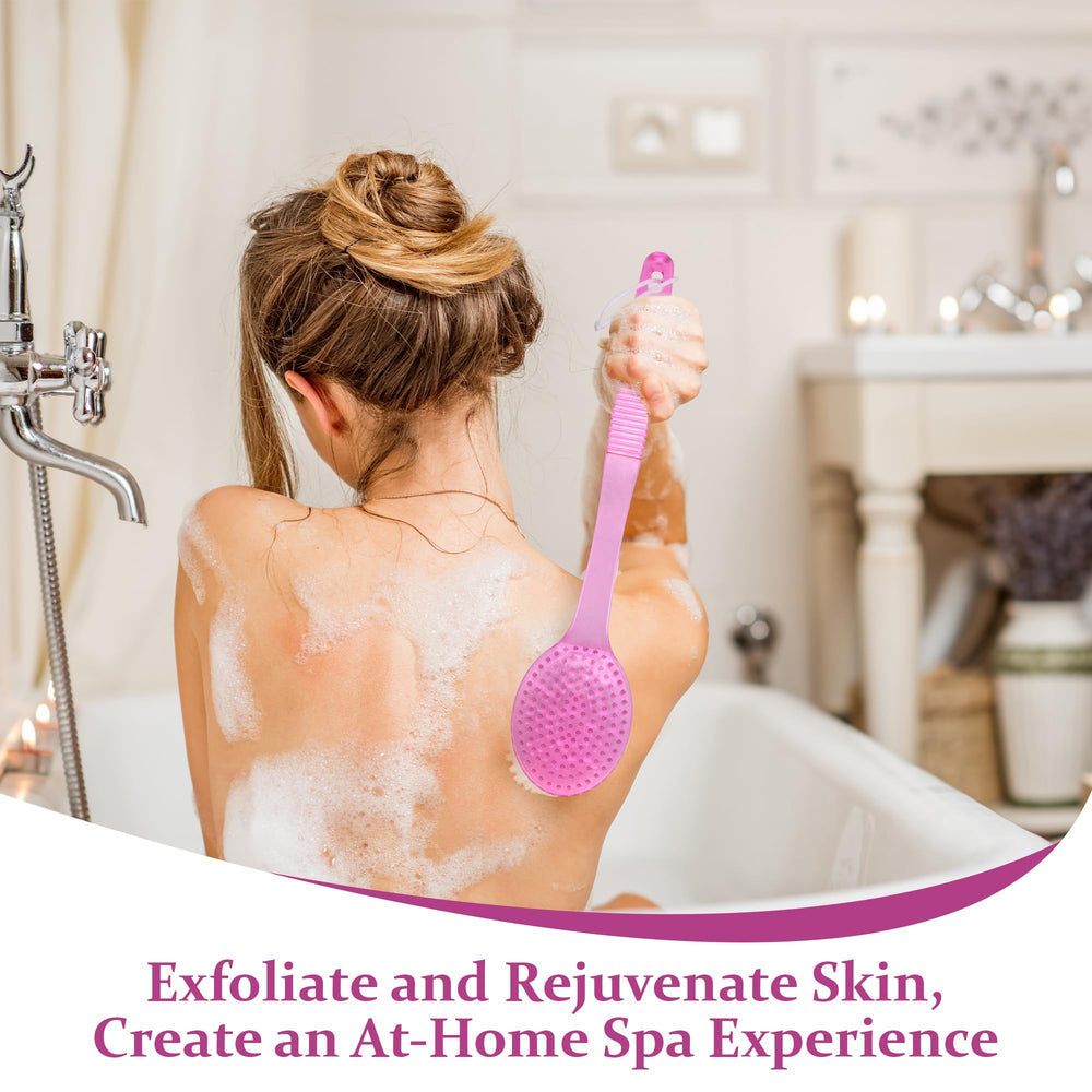 DecorRack pink bath brush for all skin types delivers gentle exfoliation.