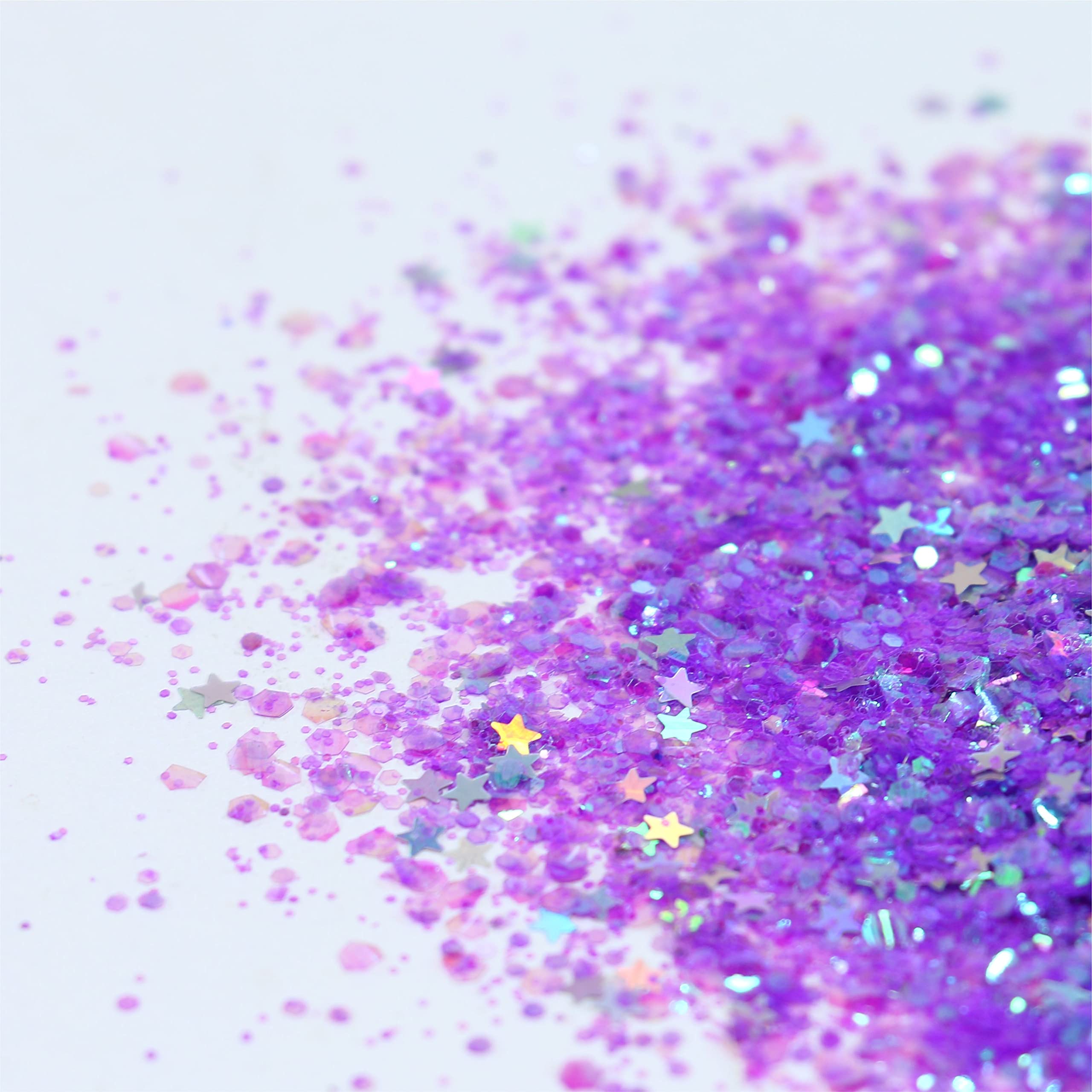DECOYARDOO purple chunky glitter close-up highlighting bold eye and body sparkle