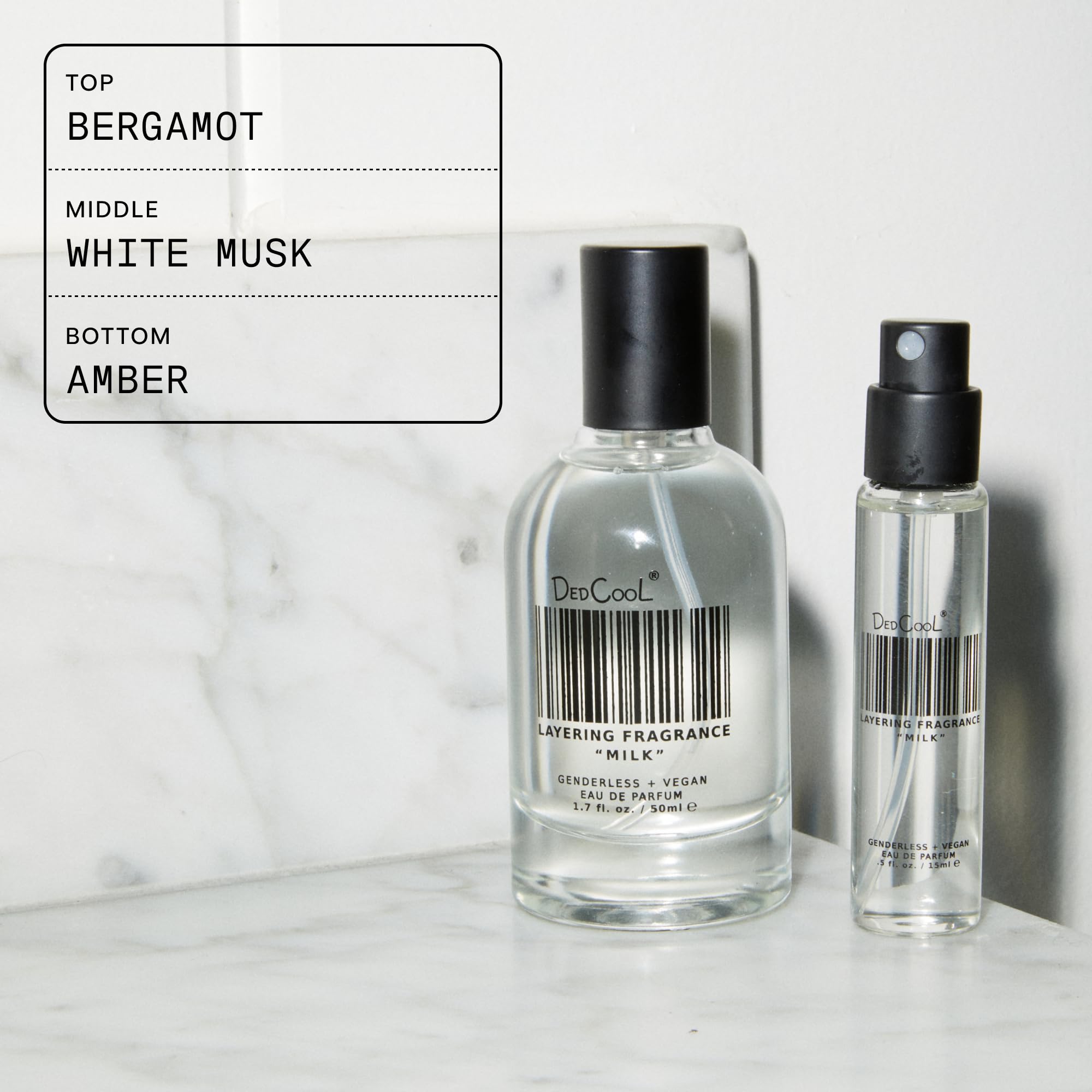 DedCool Milk bottle on skin conveys wearable luxury.