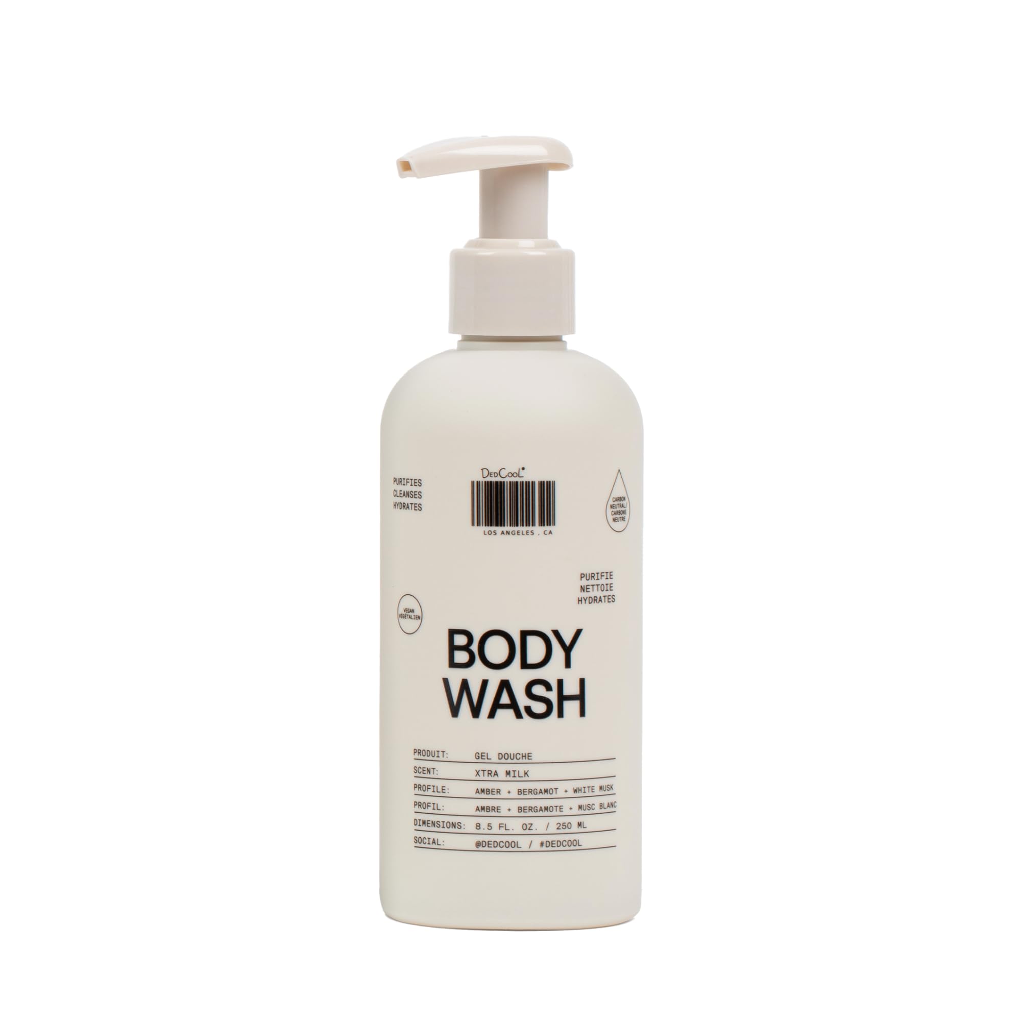 DedCool Xtra Milk bottle poured for a moisturizing cleanse during daily shower routine