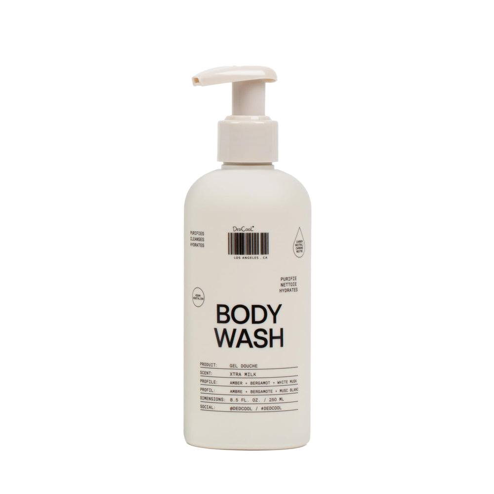 DedCool Xtra Milk bottle poured for a moisturizing cleanse during daily shower routine