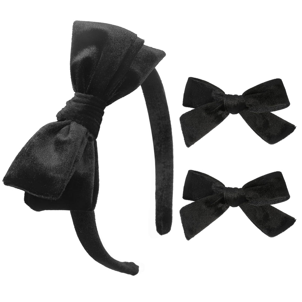 DEEKA Black Velvet Bow Headband close-up showing luxe texture for polished school uniforms