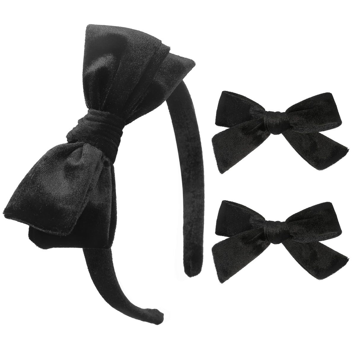 DEEKA Black Velvet Bow Headband close-up showing luxe texture for polished school uniforms