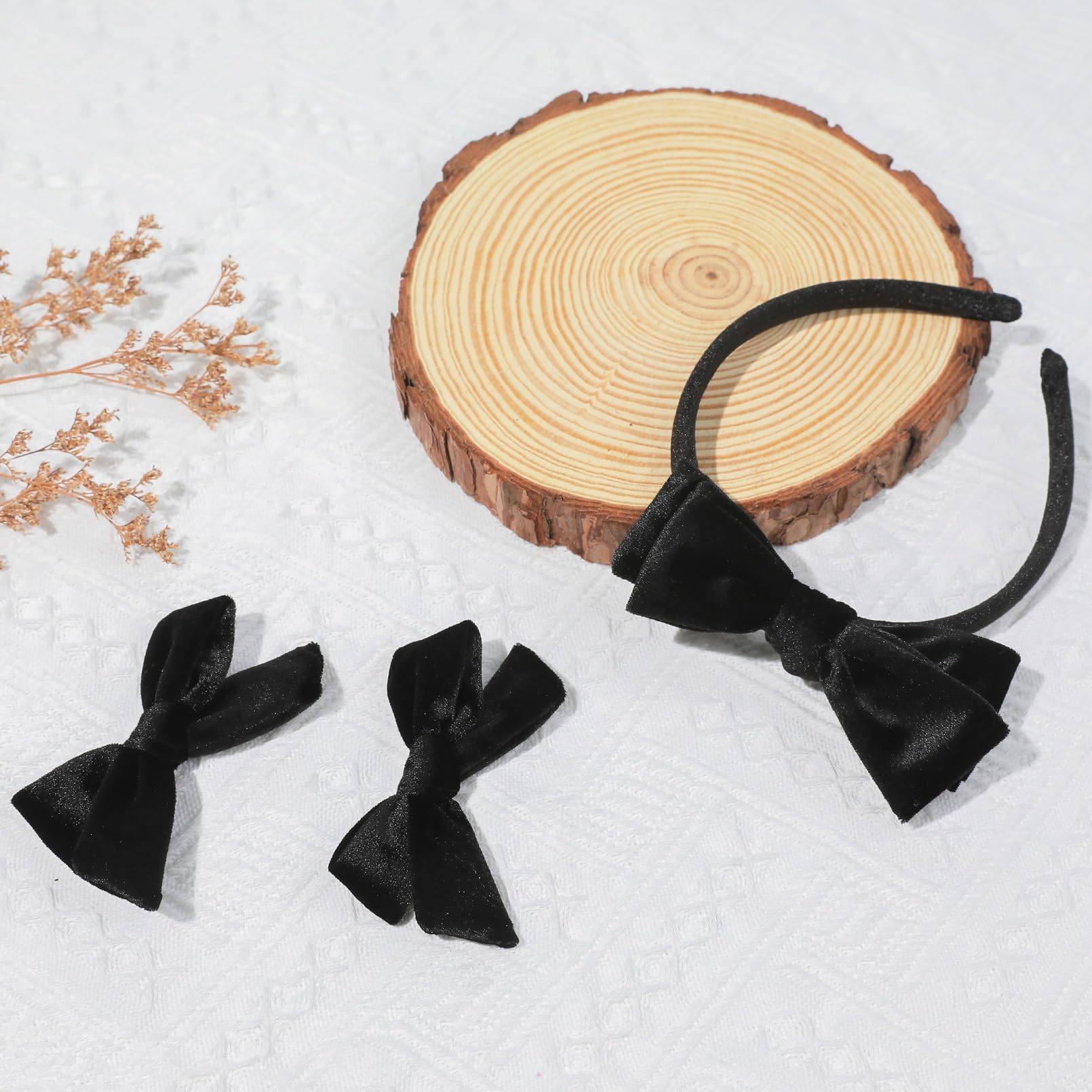 DEEKA Velvet Bow Headband shown on a ponytail with secure hold