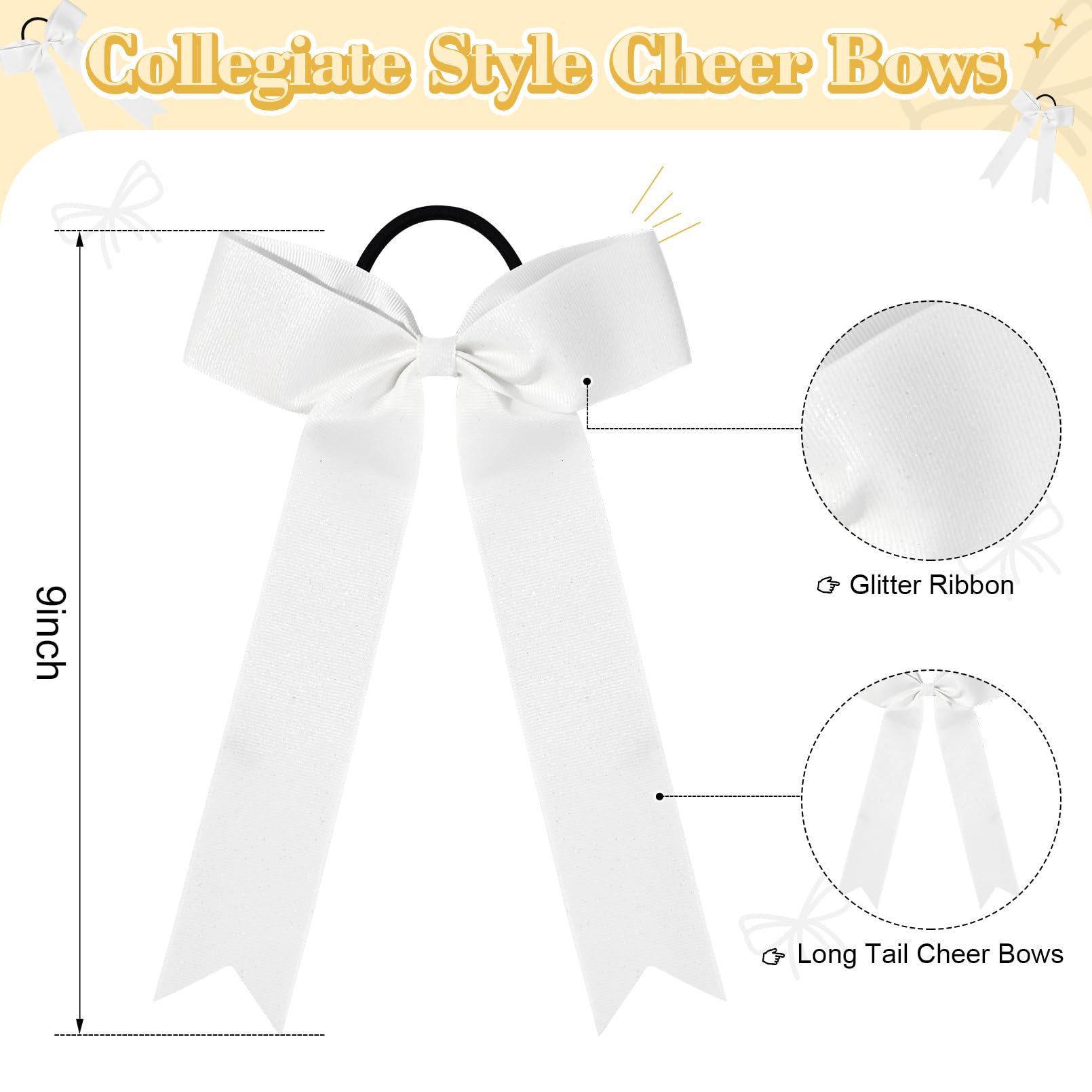 DEEKA collegiate bows ponytail elastic attachment shows secure wear for sports