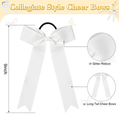 DEEKA collegiate bows ponytail elastic attachment shows secure wear for sports
