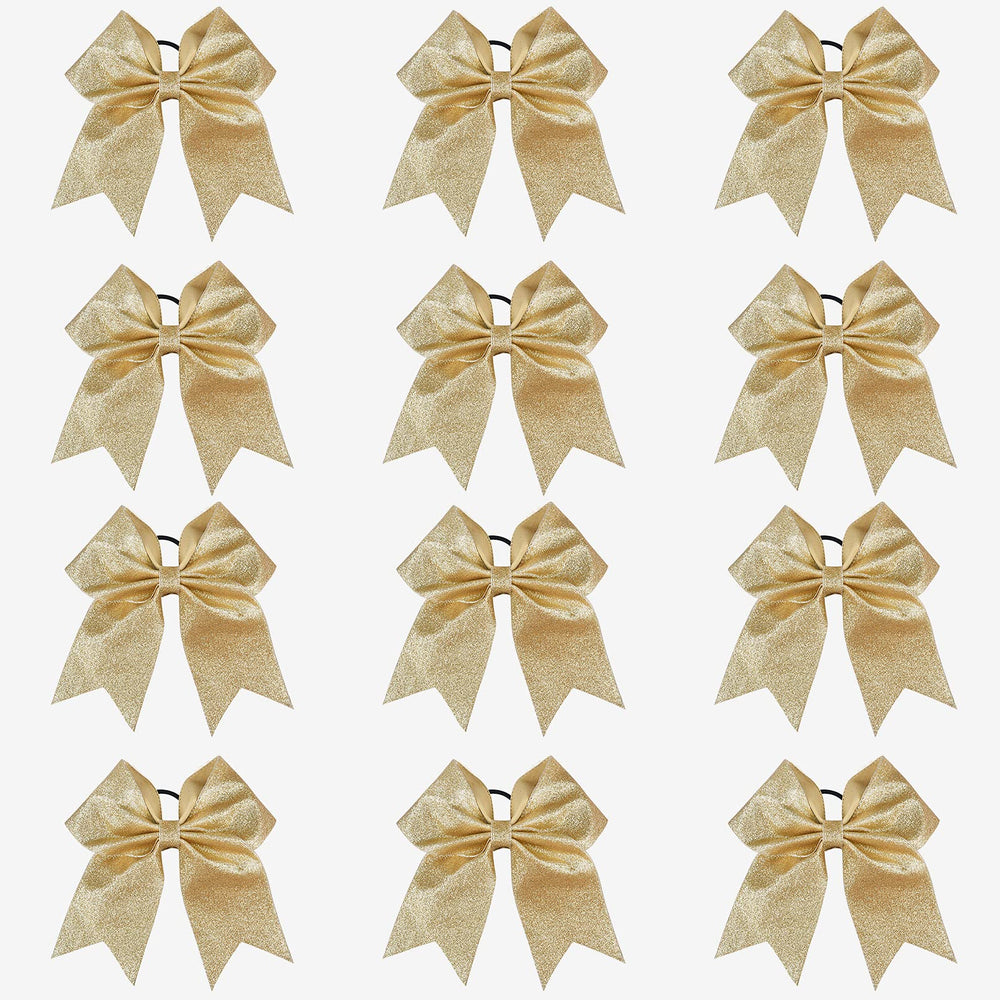 DEEKA glitter cheer bow 7 inch gold ensemble adds on-stage sparkle