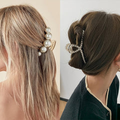 DEEKA pearl hair claw black close-up with elegant daily-wear style
