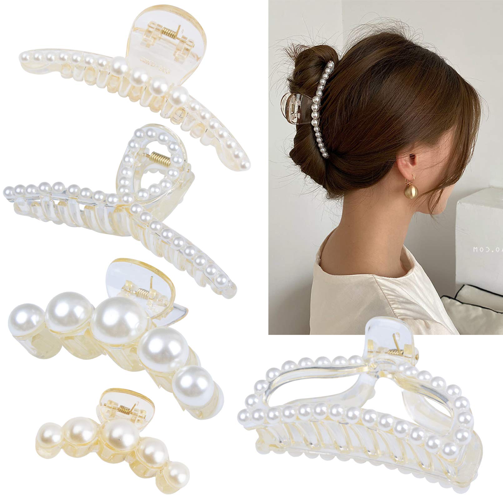 DEEKA pearl hair claw white close-up shows secure grip for thick hair