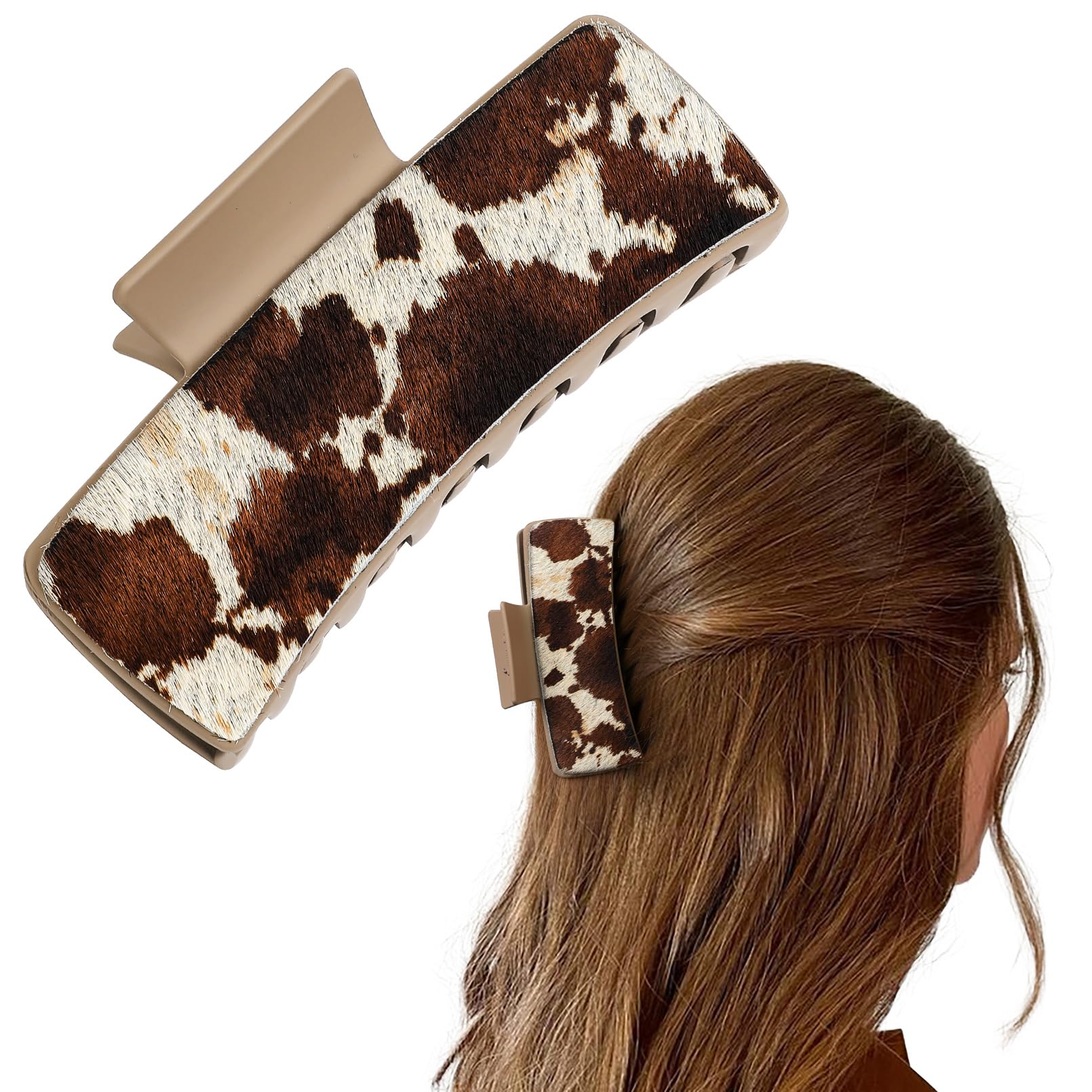 DEEKA real leather western clip closeup shows cowprint texture for secure styling