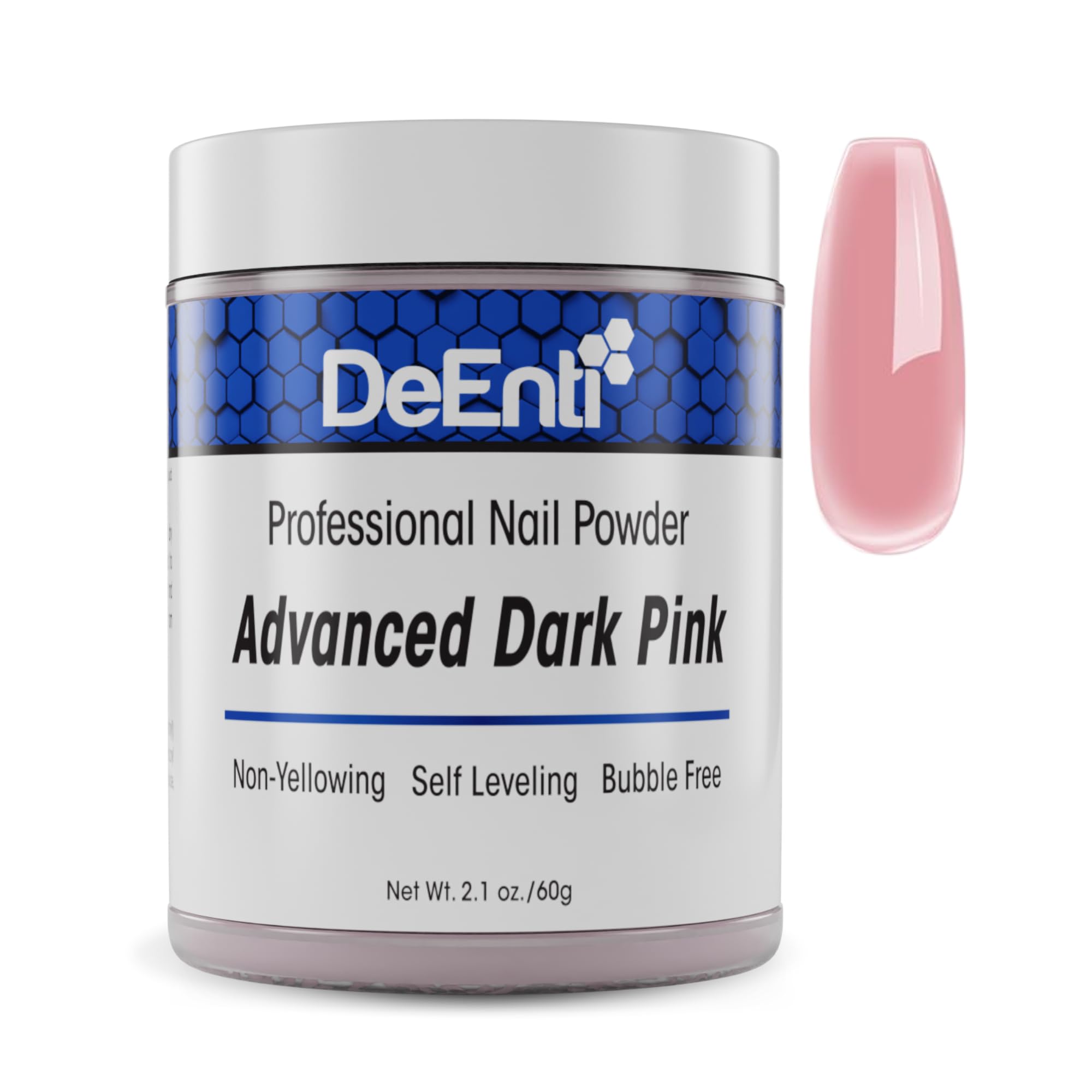 DeEnti acrylic nail powder dark pink 2oz packaging showing premium bottle for salon-grade results.