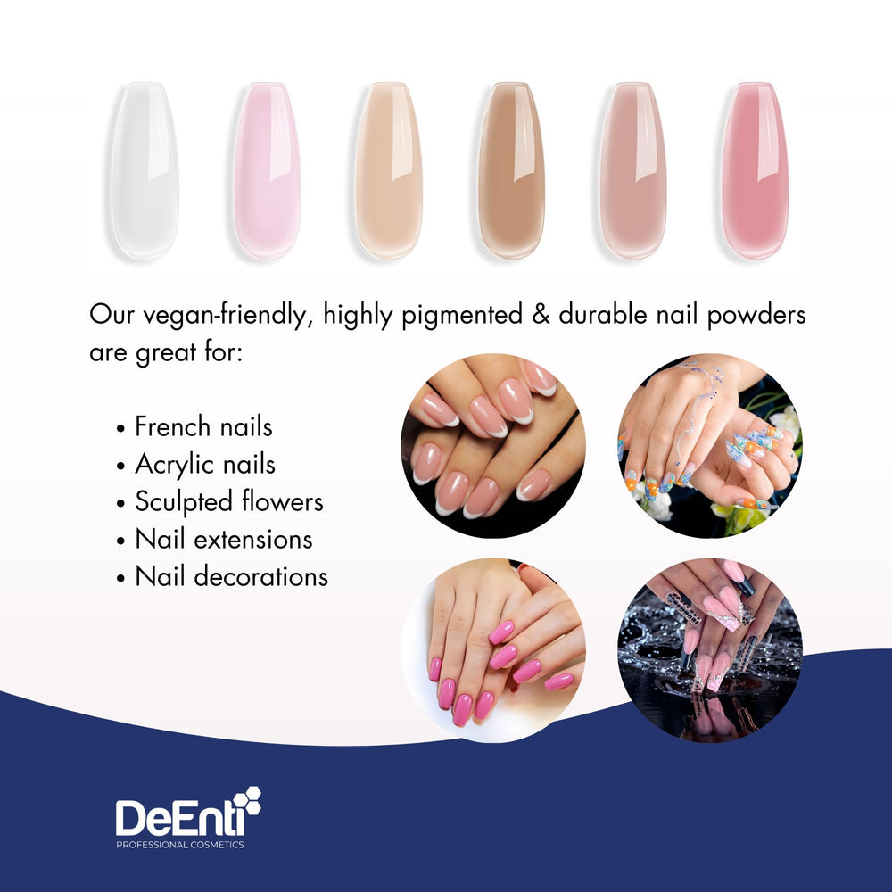 DeEnti acrylic nail powder dark pink chip-resistant formula for durable manicures.