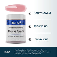 DeEnti acrylic nail powder dark pink swatch showing rich color and even coverage.