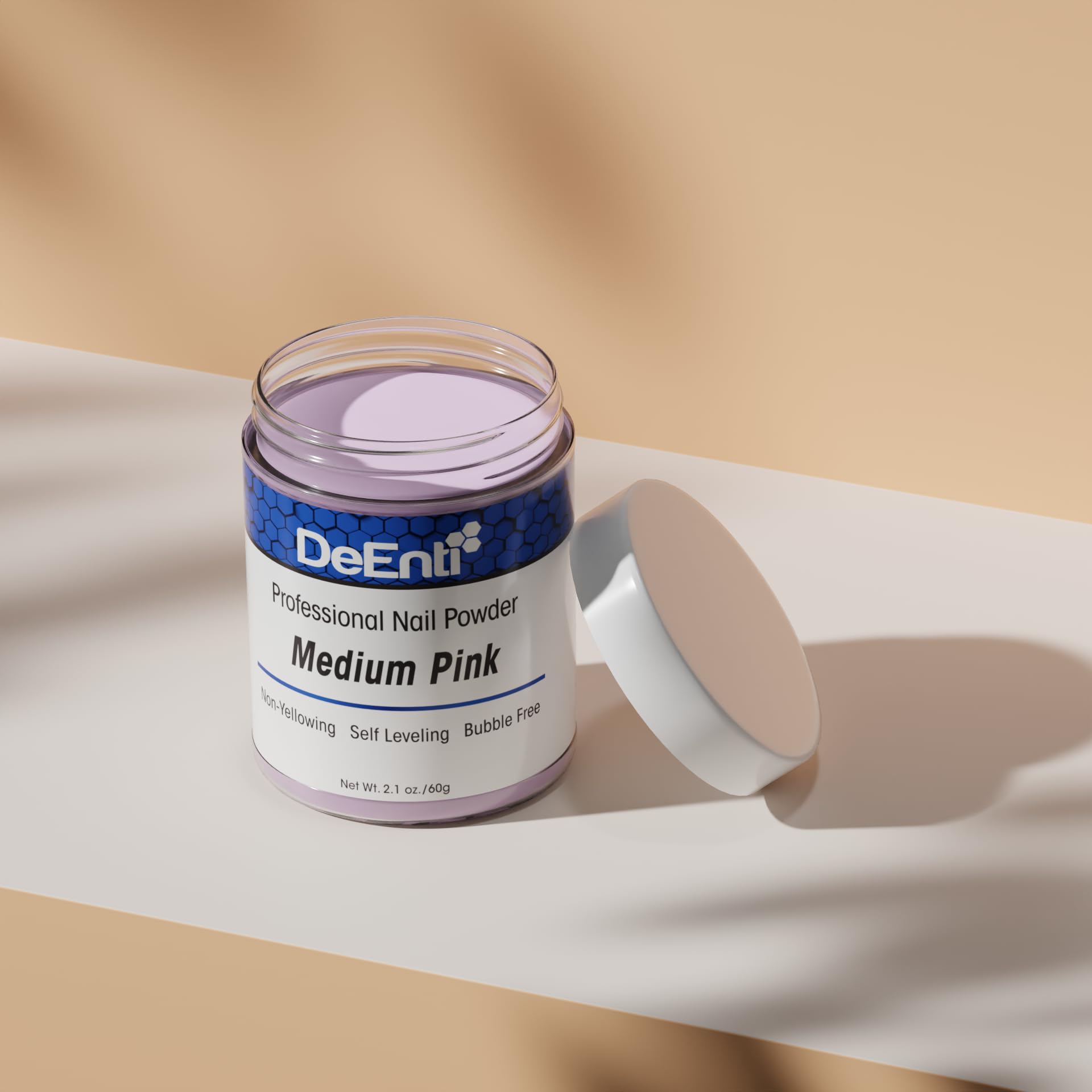 DeEnti powder dries quickly on nails for fast manicures with durable wear
