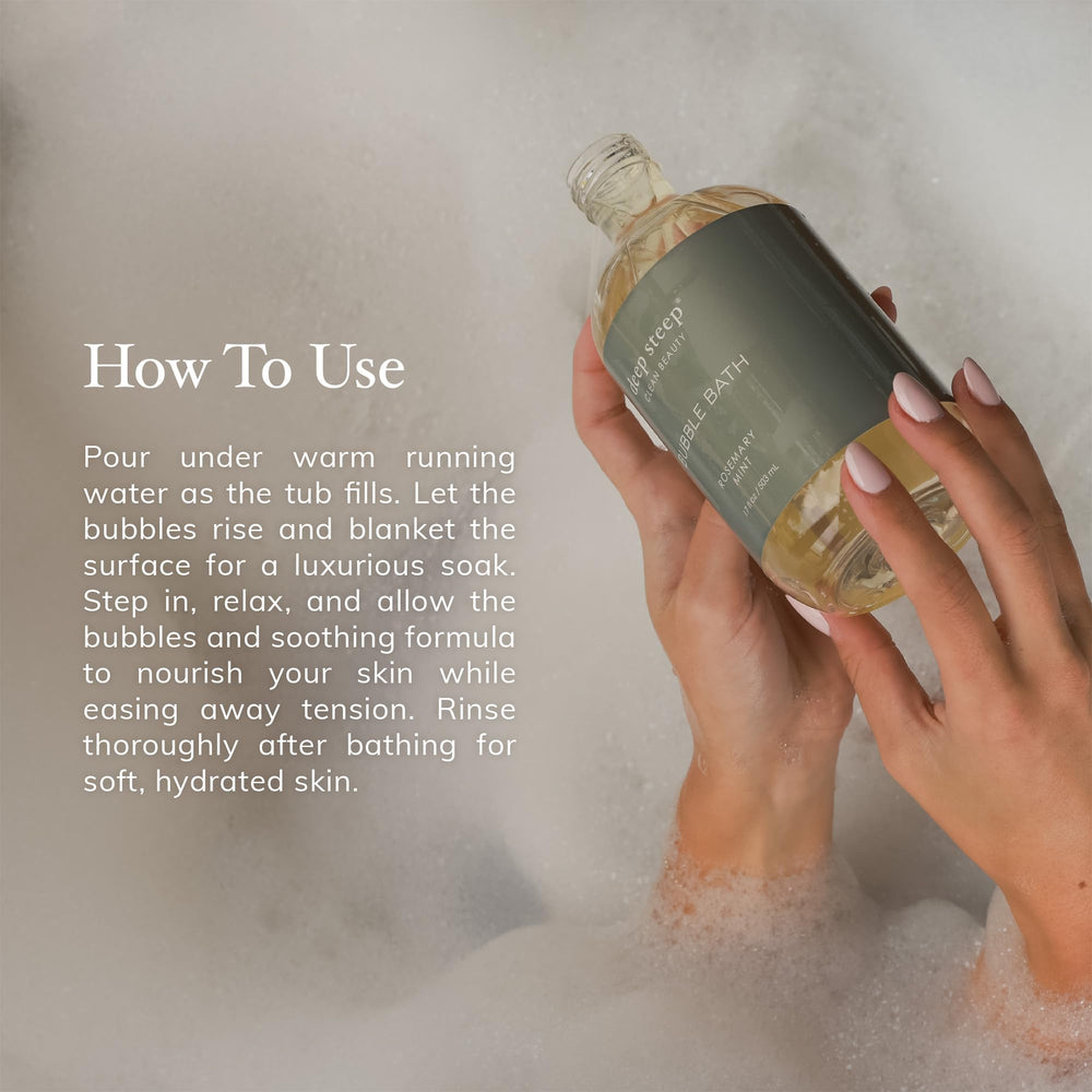 Deep Steep aromatherapy with rosemary and mint elevates the bath mood