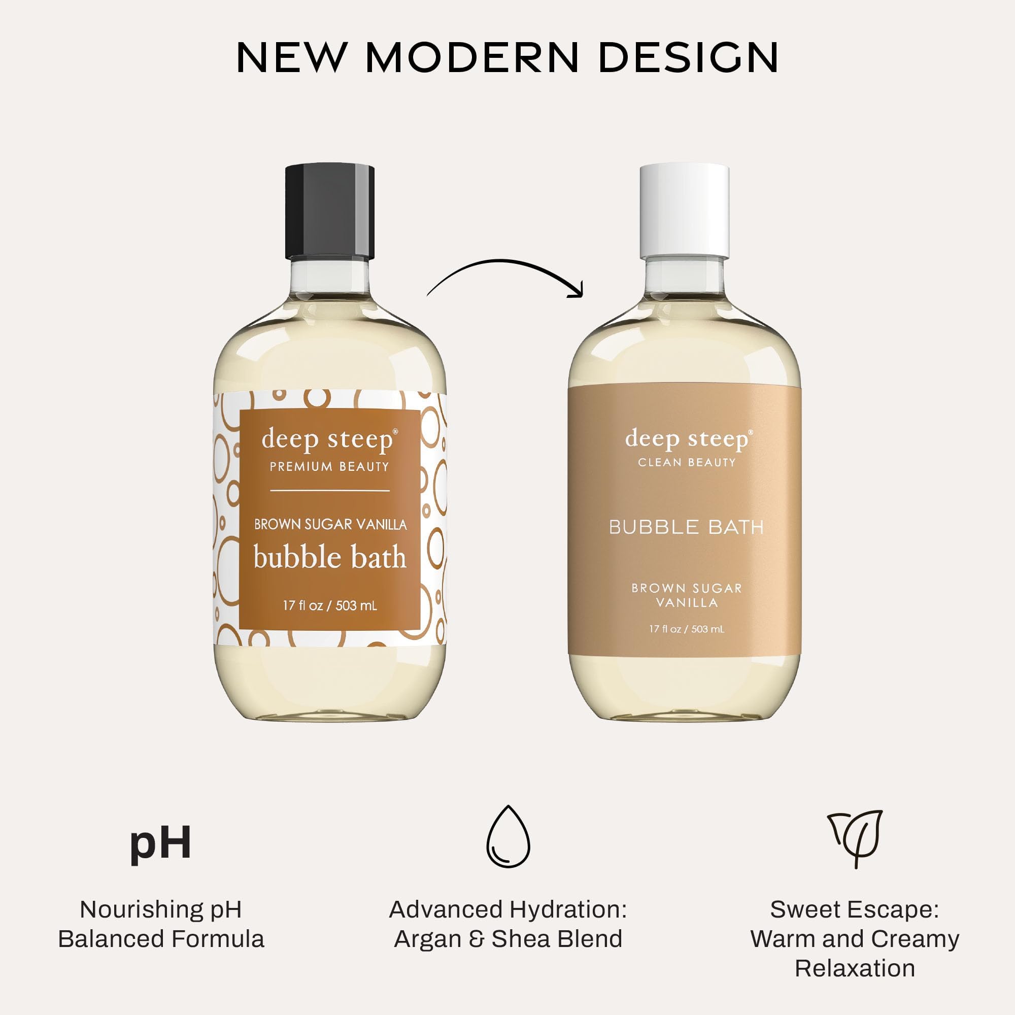 Deep Steep Bubble Bath bubbles in water showcase rich coconut and shea moisture for sensitive skin.