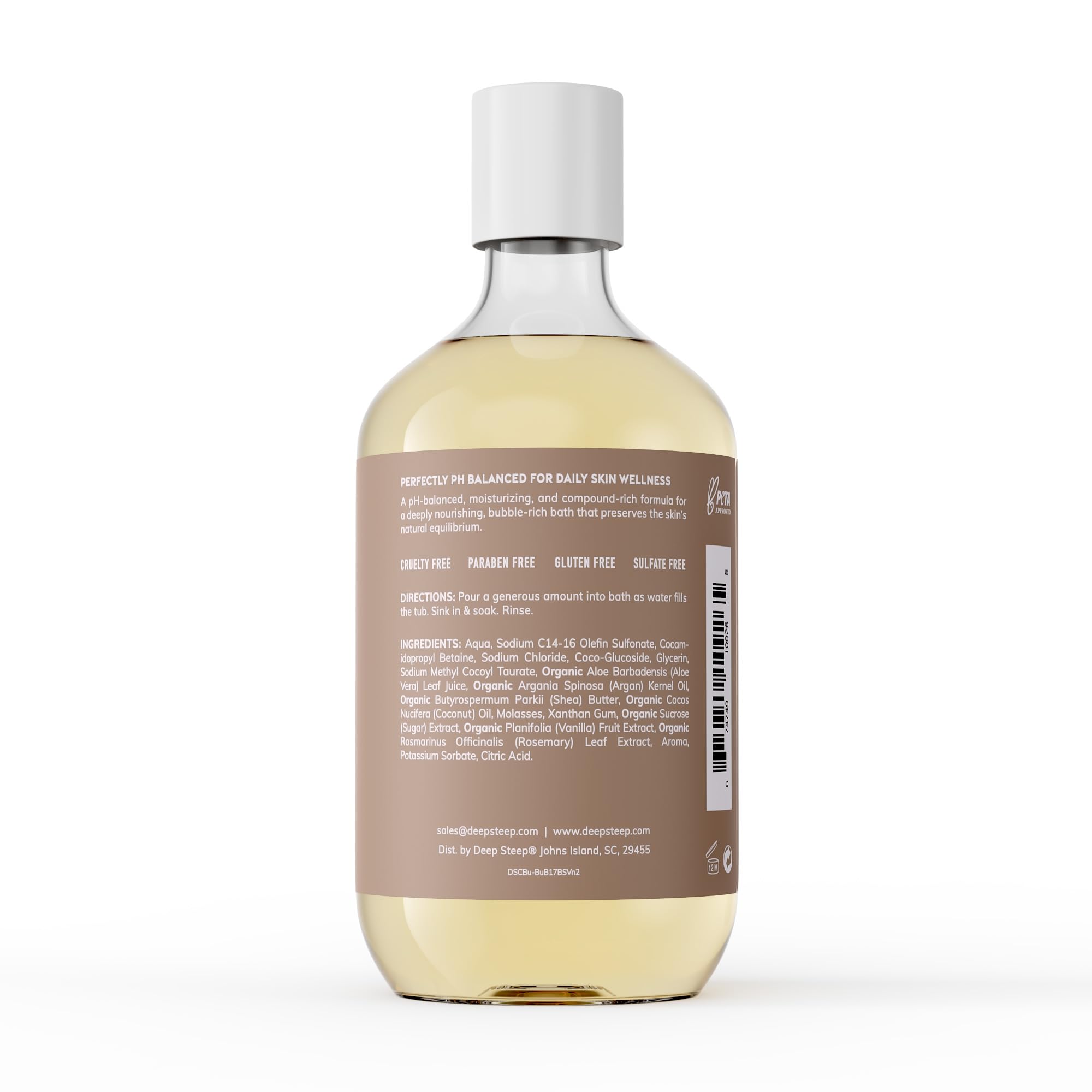 Deep Steep Bubble Bath foam creates luxurious lather and comforting scent during a long soak.