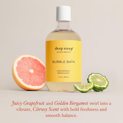 Deep Steep Bubble Bath Grapefruit Bergamot water pour captures a calm bath ritual.