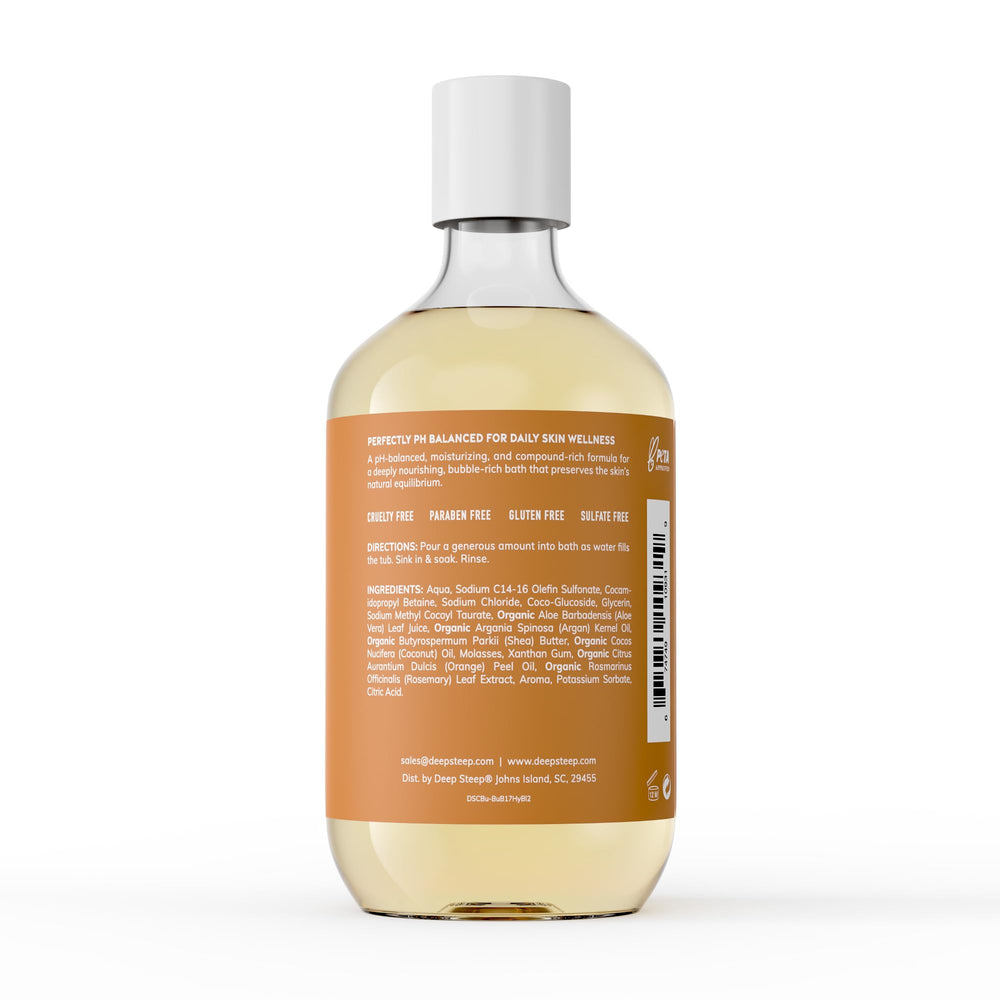 Deep Steep Bubble Bath Honey Blossom bubbles highlight hydrating care with shea butter and argan oil.
