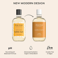 Deep Steep Bubble Bath Honey Blossom foam image emphasizes aromatherapy and relaxation potential.