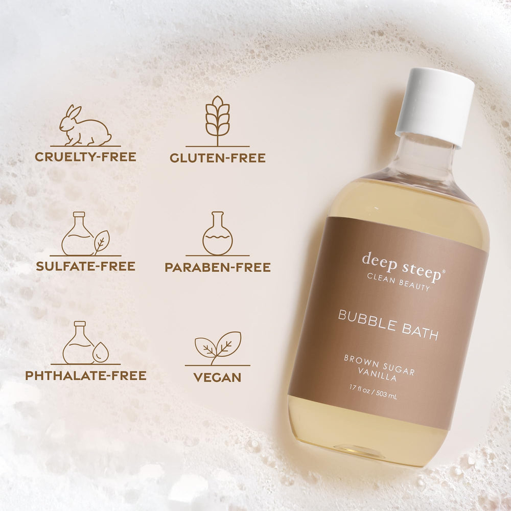 Deep Steep Bubble Bath Honey Blossom packaging highlights recyclable materials and premium ingredients.