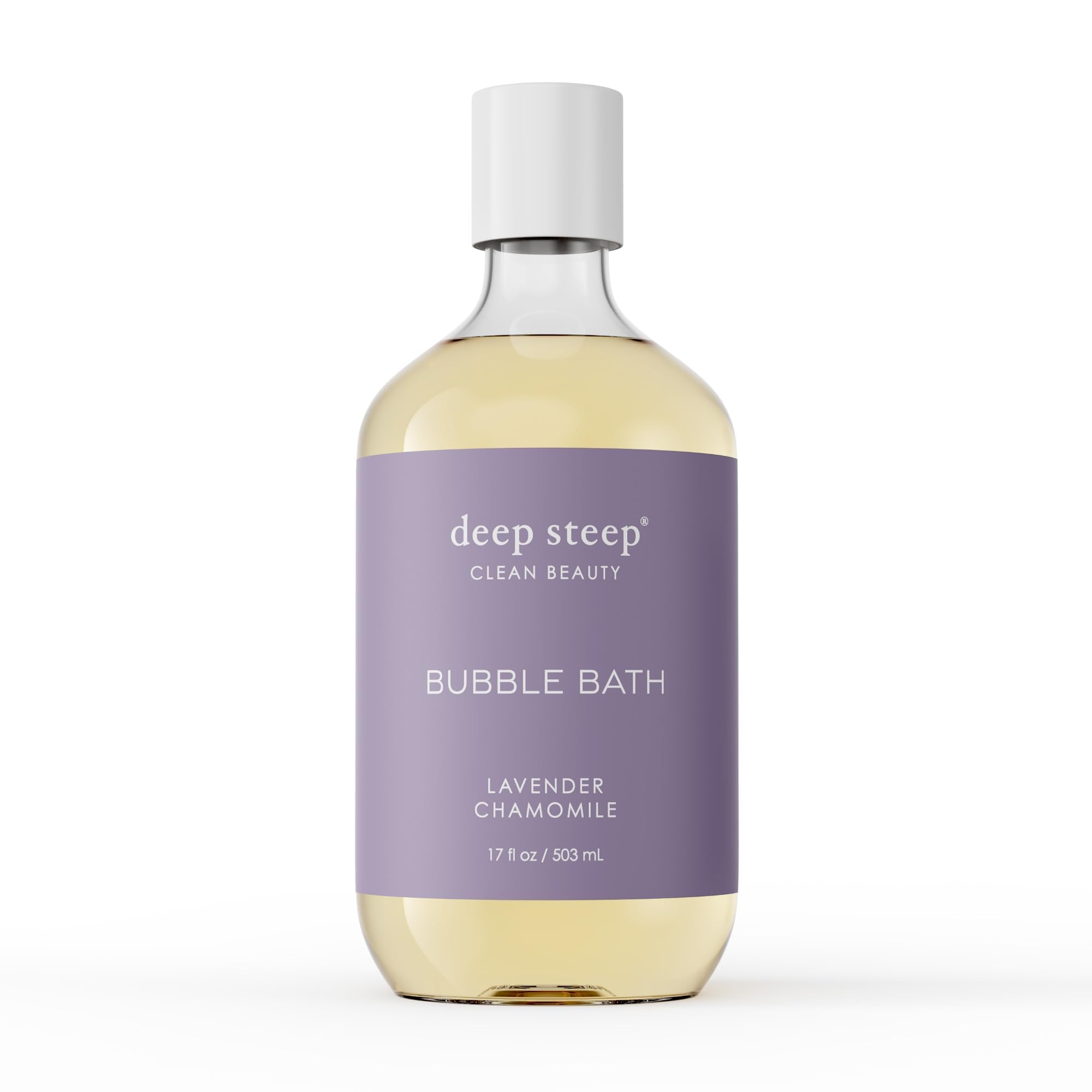 Deep Steep Bubble Bath Lavender Chamomile bottle for calm, nourished skin.