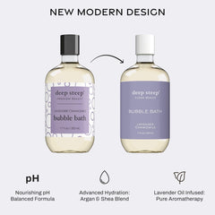 Deep Steep Bubble Bath Lavender Chamomile fluffy bubbles evoke relaxing bath.