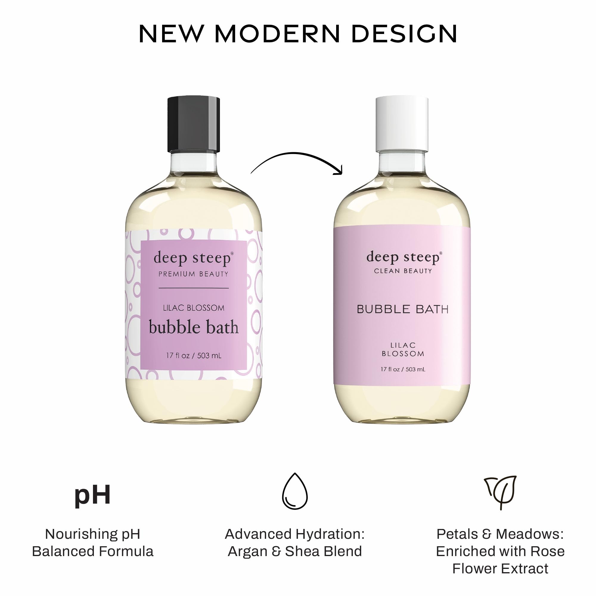 Deep Steep Lilac Blossom soak in tub highlights hydrating bubbles for silky skin