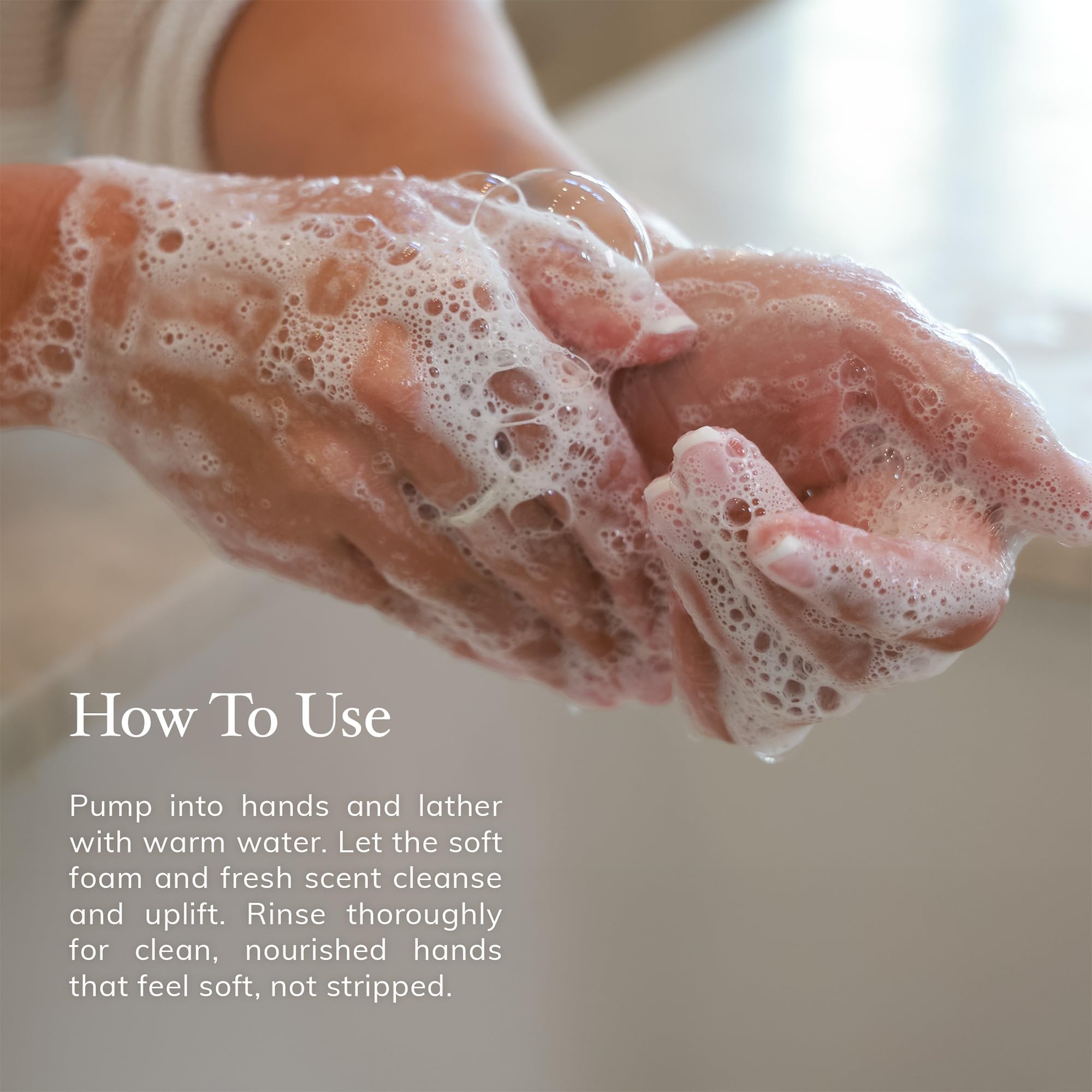 Deep Steep vegan hand wash with olive oil and hyaluronic acid benefits.