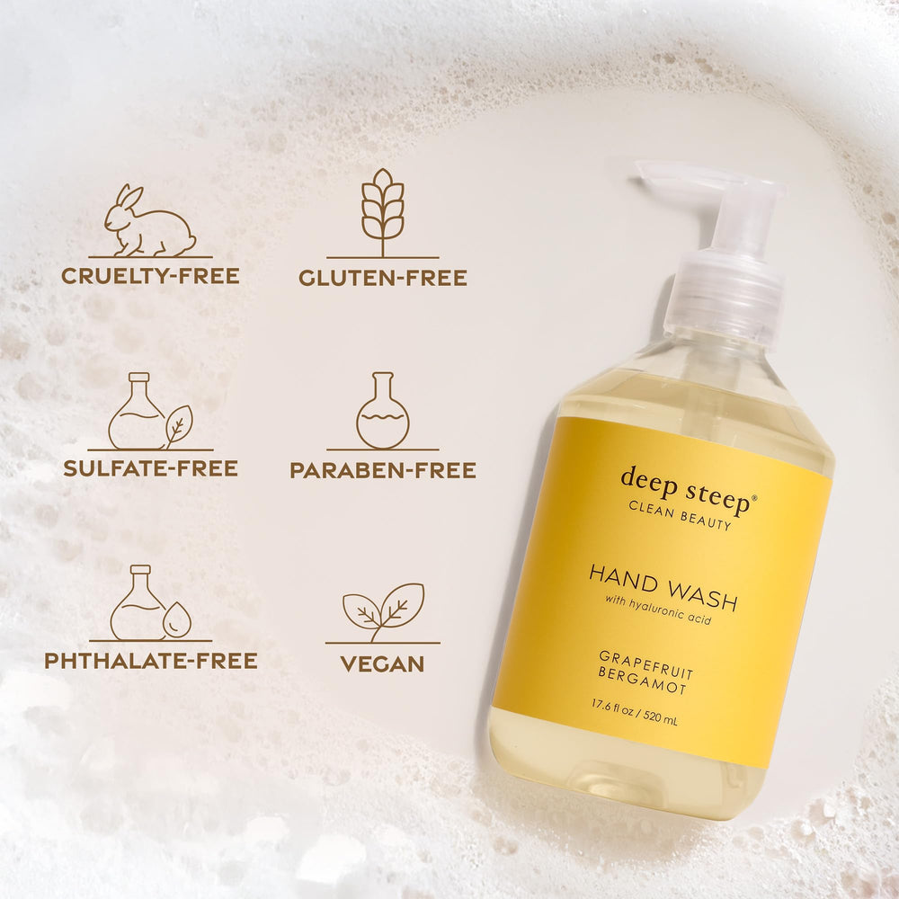 Deep Steep Rosemary Mint packaging emphasizes hypoallergenic, paraben-free care.