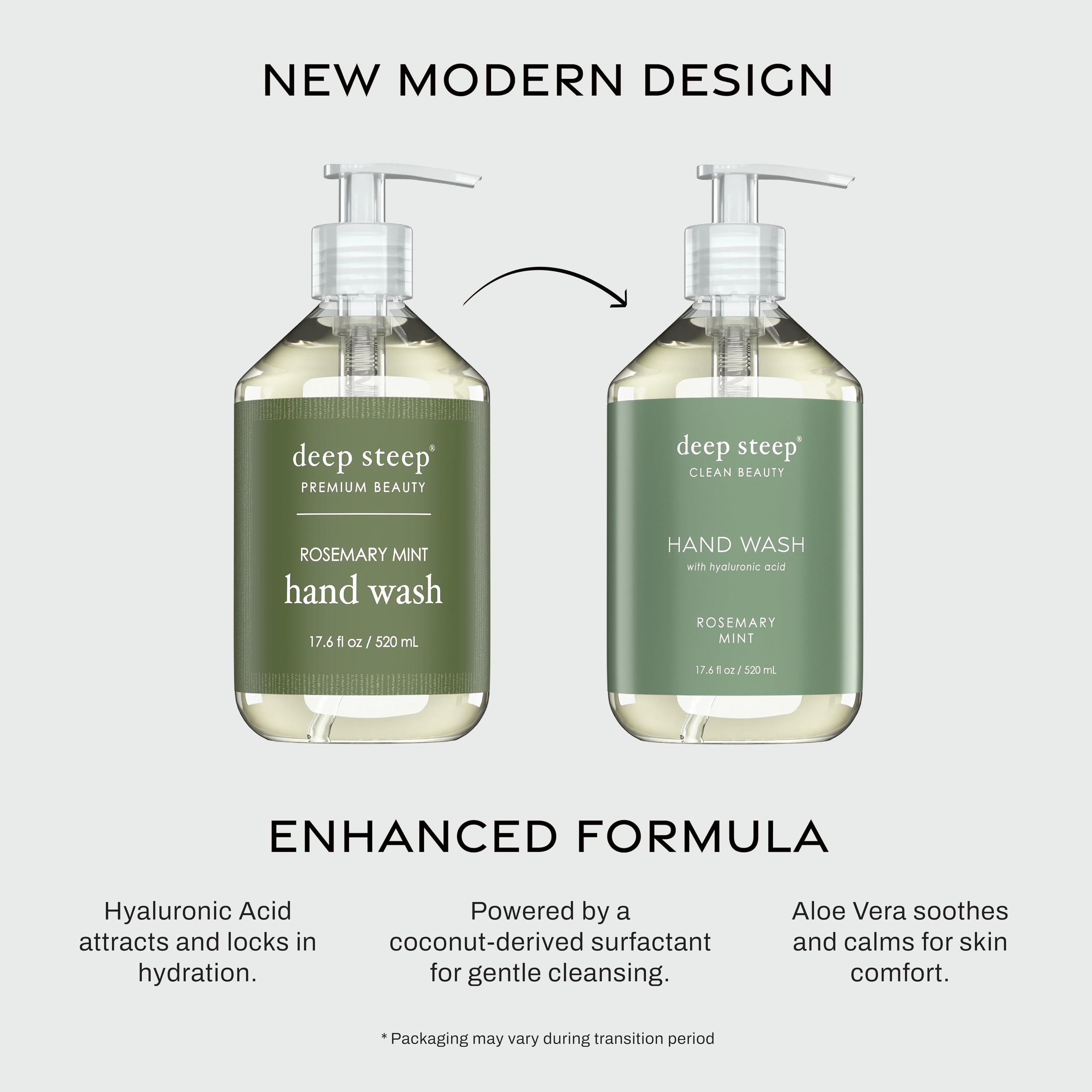 Deep Steep Rosemary Mint vegan beauty formula bottle implies clean, guilt-free care.
