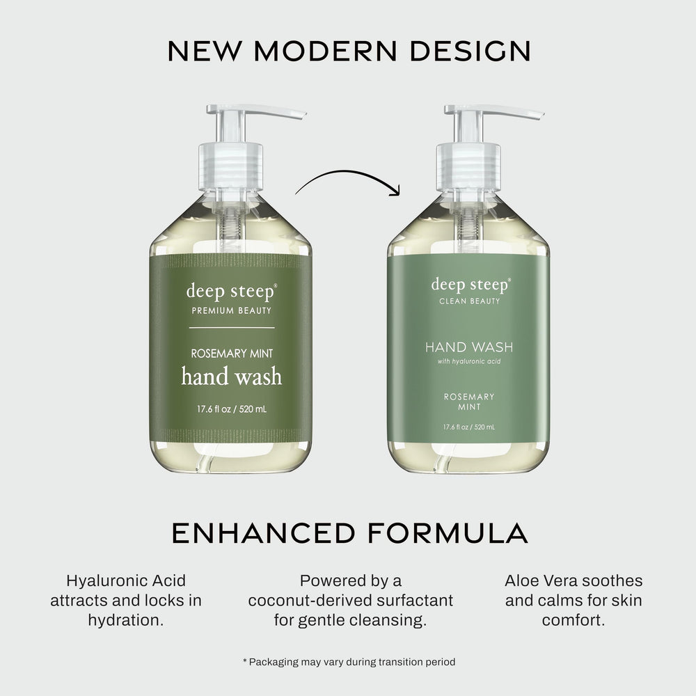 Deep Steep Rosemary Mint vegan beauty formula bottle implies clean, guilt-free care.