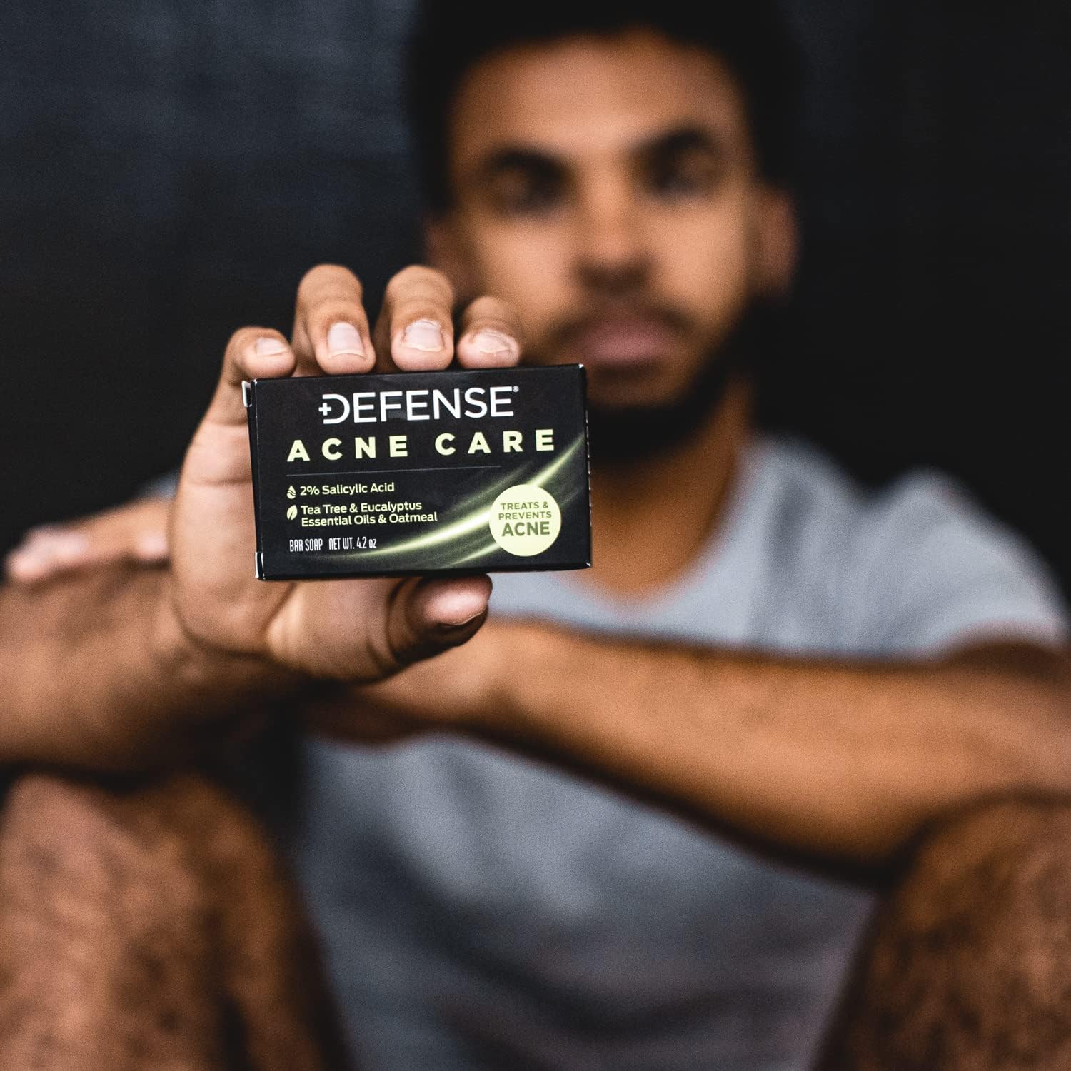 Defense Soap Acne Care Bar packaging-front highlights compact, travel-friendly design.
