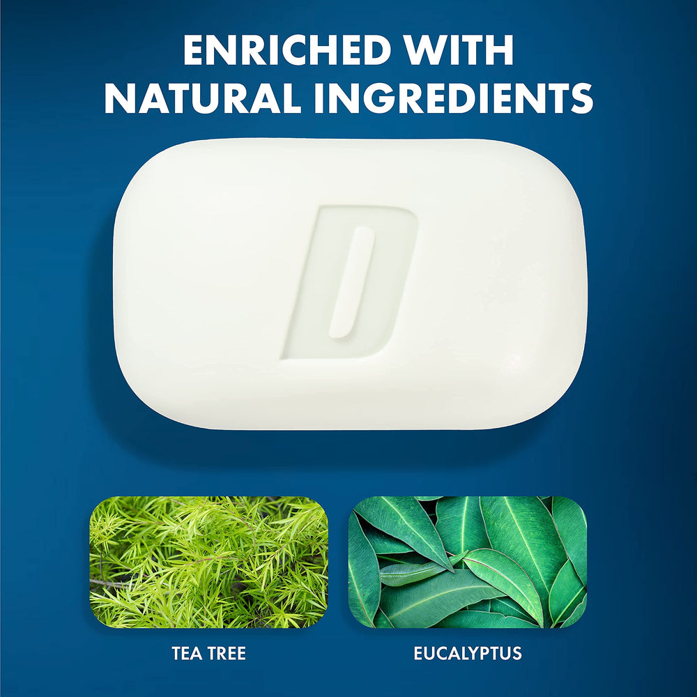 Defense Soap Eucalyptus Oil Bar emphasizes clear rinse and soothing scent for refreshed skin.