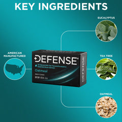 Defense Soap oatmeal bar closeup emphasizes exfoliation for cleaner pores and skin.