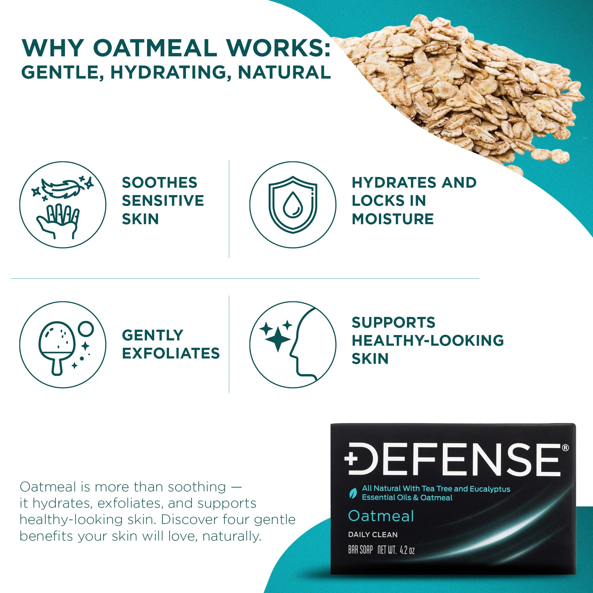 Defense Soap oatmeal bar foam demonstrates rich lather and cleansing action.