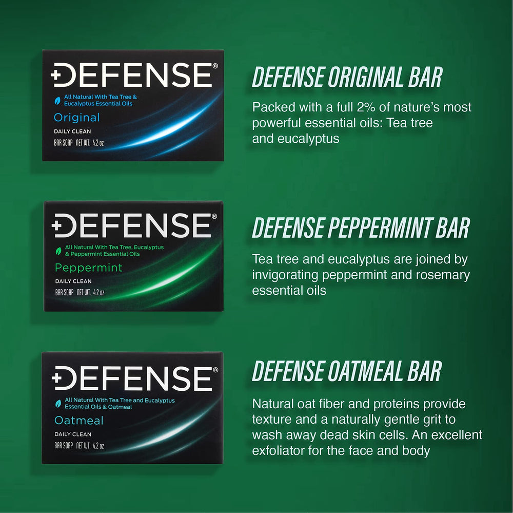Defense Soap pack with hypoallergenic label and clean packaging