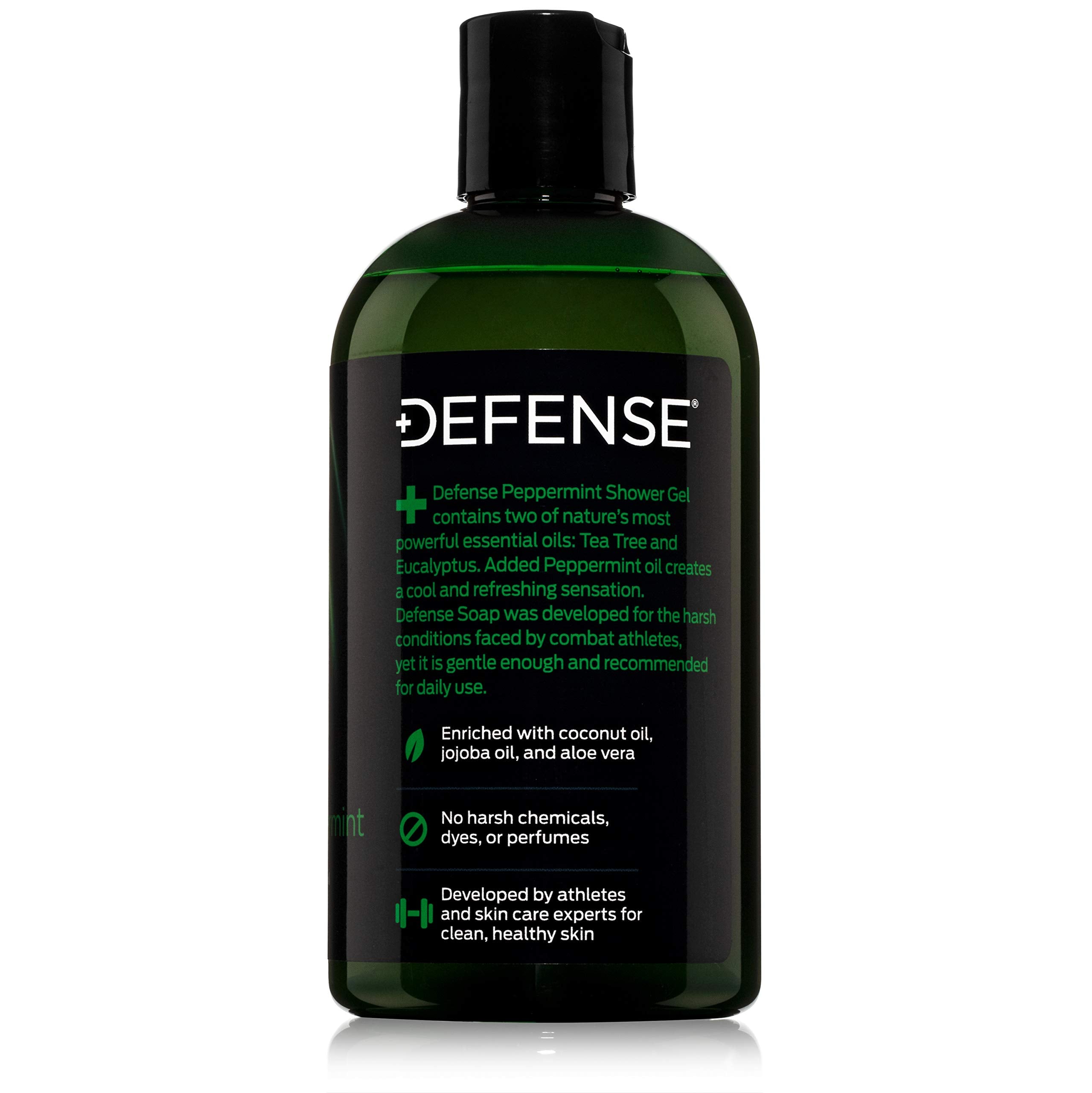 Defense Soap Peppermint Tea Tree Body Wash shower scene showing refreshing cleanse