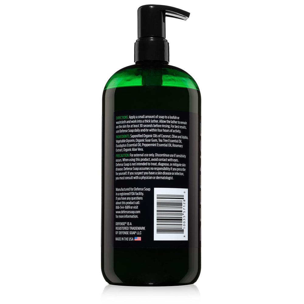 Defense Soap Peppermint Tea Tree Body Wash 32oz jar offers long-lasting odor control.