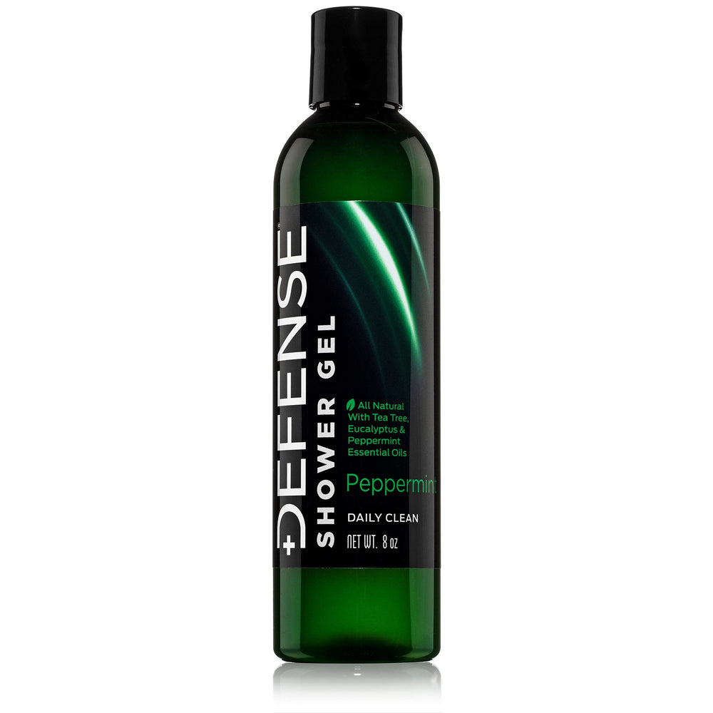 Defense Soap Peppermint Tea Tree Body Wash bottle shown for daily odor control and refreshment.