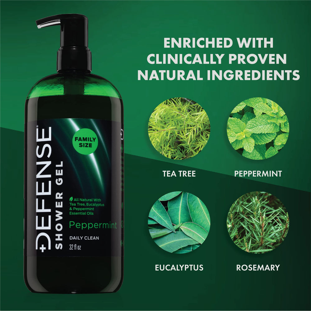 Defense Soap Peppermint Tea Tree Body Wash rich lather closeup for deep hydration.
